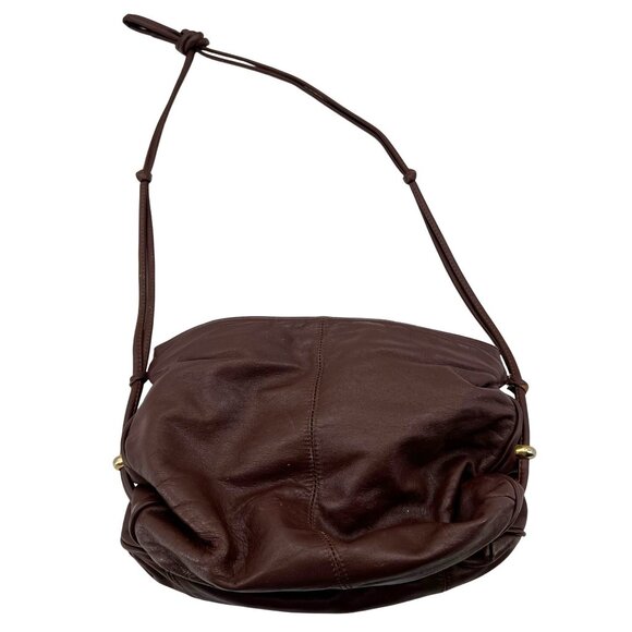 Vintage Brown Leather Shoulder Bag With Adjustable Strap & Brass Accents - Picture 1 of 10